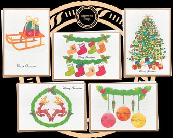 Paquete de 5 tarjetas navideñas: Multipack, Set, Surtido, Papá Noel, Árbol de Navidad, Paquete de tarjetas de felicitación navideñas de invierno