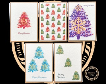 5 Christmas Tree Cards | Christmas Card Pack | Winter Holidays Card Set | Individual Designs | Xmas Card | Handmade