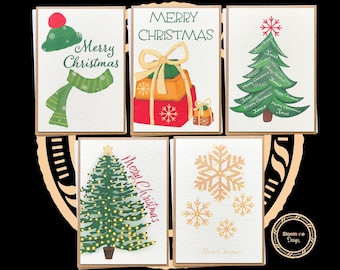 Christmas Card Pack | Pack of 5 | Individual Designs | Christmas Tree | Handmade | Mixed Pack | Christmas Cards | Winter Holiday Cards Set