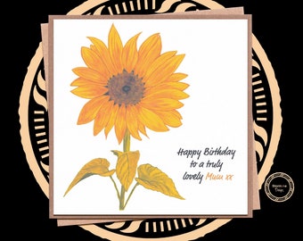 Sunflower Birthday Card for Mum, Yellow Floral Greeting Card