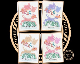 Paquete de 4 tarjetas navideñas: Multipack, Set, Surtido, Tarjetas navideñas, Papá Noel, Árbol de Navidad, Paquete de tarjetas de felicitación navideñas de invierno