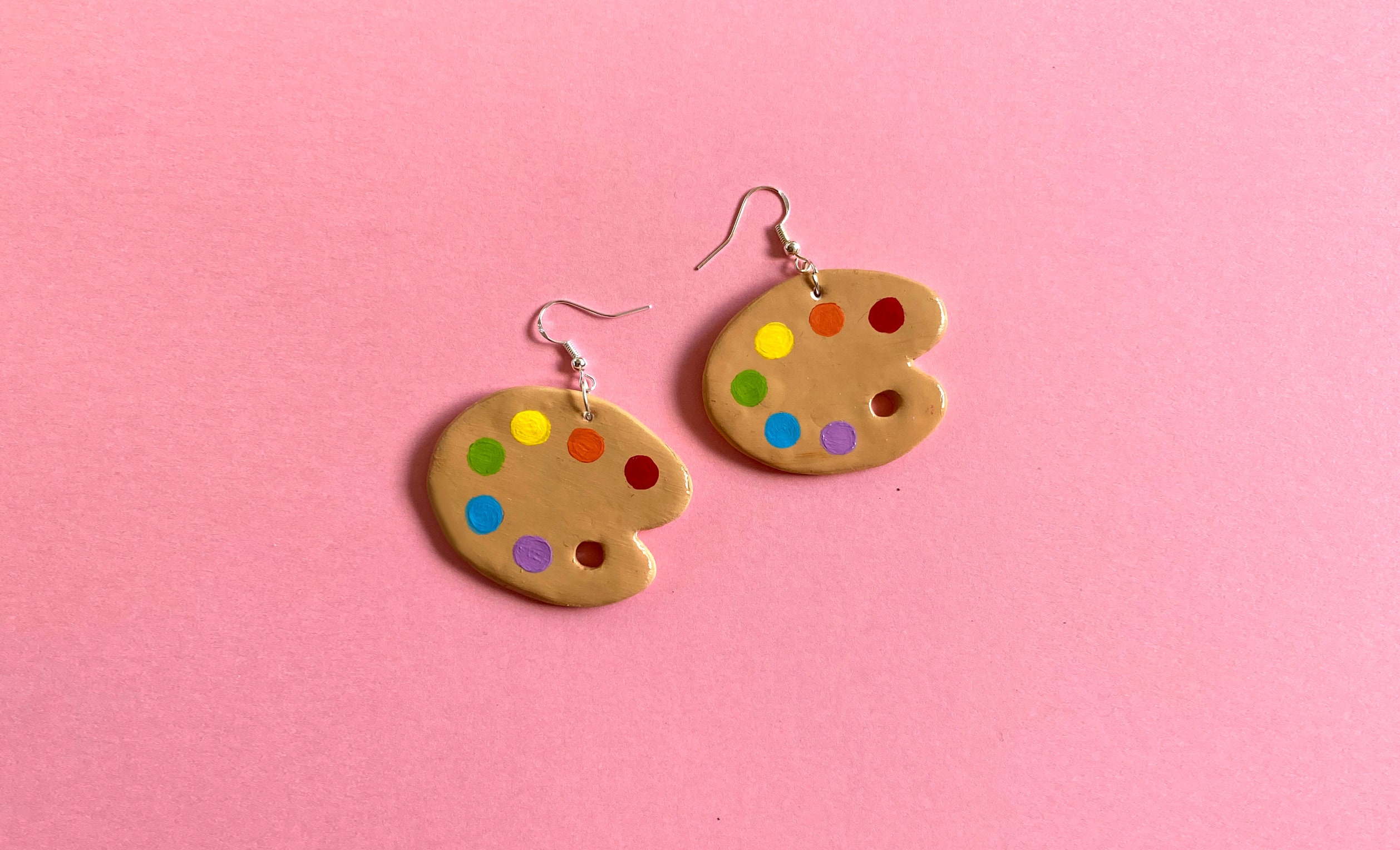 Paint palette clay earrings / Lightweight statement jewellery Etsy