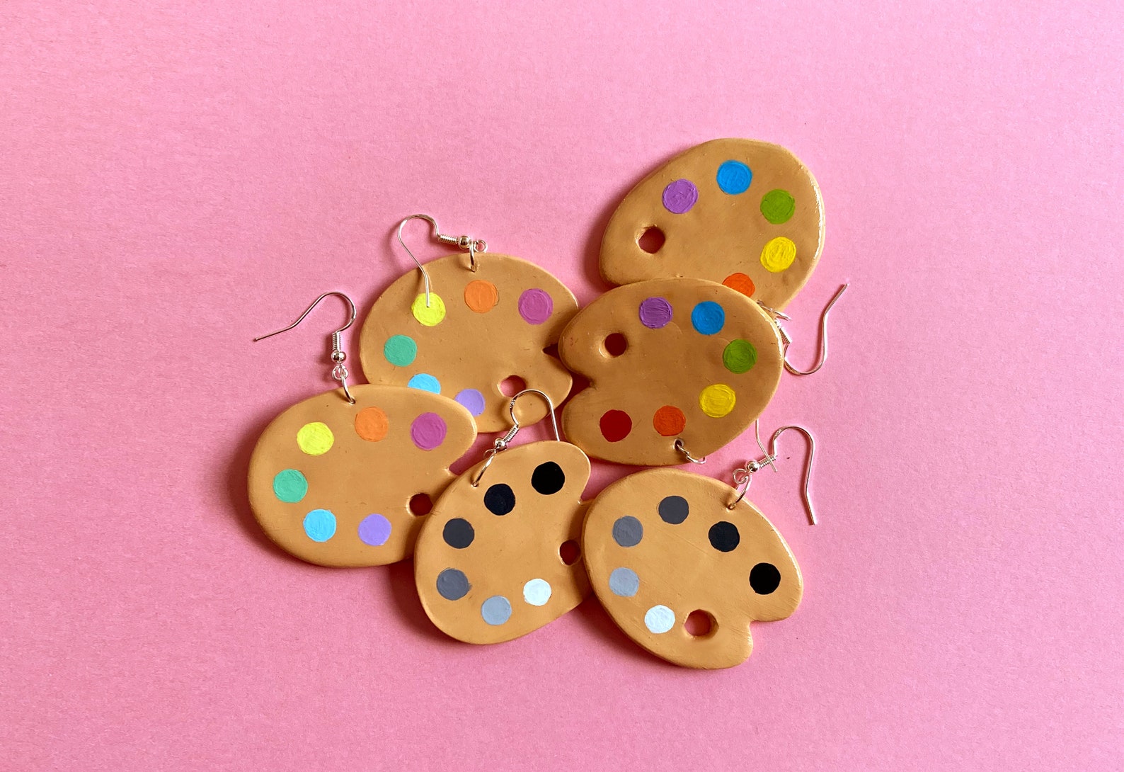 Paint palette clay earrings / Lightweight statement jewellery Etsy