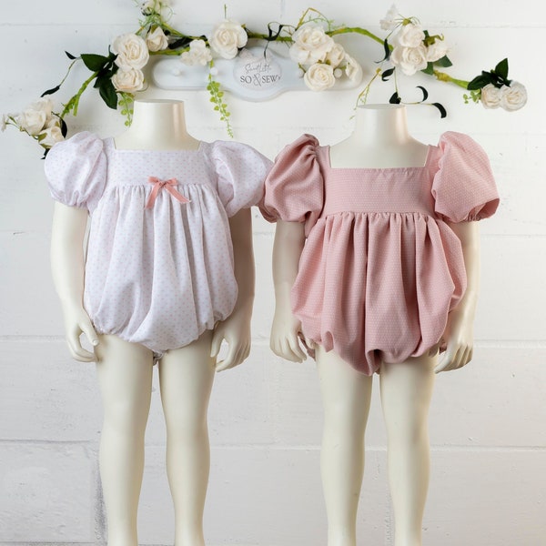 EASY Children’s Romper Playsuit PDF Patron de couture, instructions simples étape par étape, manche ballon, style vestimentaire, tailles 3-6 mois - 2 ans