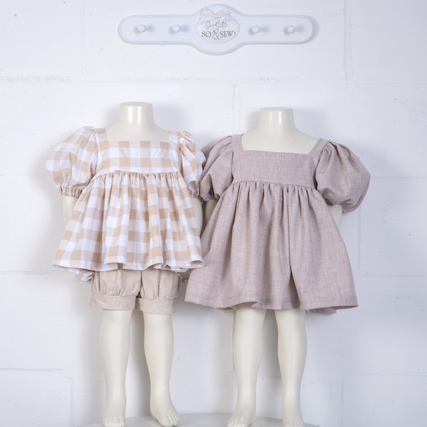 Robe boule, collection de hauts anges, bébés tout-petits, patron de couture PDF, instructions étape par étape, froncé, 6 mois à 4 ans