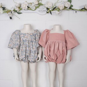 Patrón de costura fácil para mono infantil (PDF), instrucciones paso a paso, mangas acampanadas fruncidas, estilo vestido, tallas 3-6 meses - 2 años
