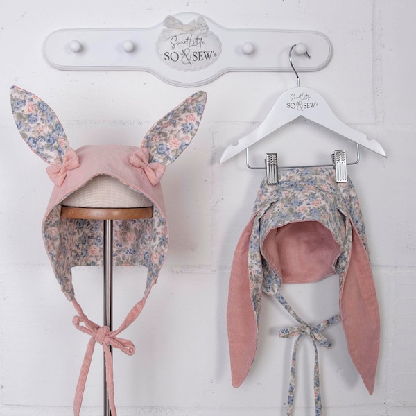 EASY Baby / Children's Bonnet with Bunny ears PDF Sewing Pattern, simple Step-by-step Instructions,  3 Ear Designs, Sizes 3-6 Mths - 3-4 Yrs