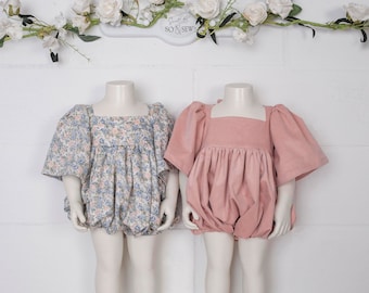 Patrón de costura fácil para mono infantil (PDF), instrucciones paso a paso, mangas acampanadas fruncidas, estilo vestido, tallas 3-6 meses - 2 años