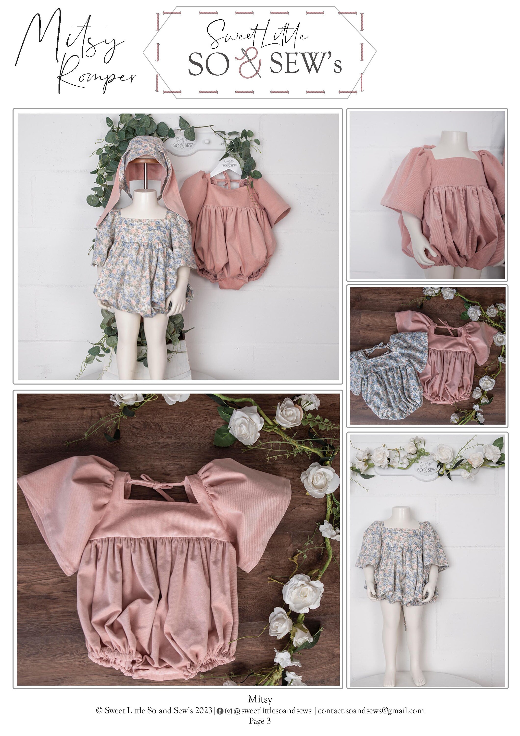 Romper & Bonnet PDF Sewing Pattern: Baby/kids Clothes, Sizes 3-6