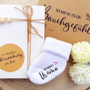 Gift set "You will be UROMA / UROPA" | Card Box Announce Pregnancy | Announcement I'm pregnant | Personalized printed sock