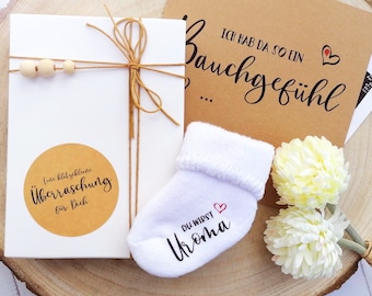 Geschenk Set "Du wirst UROMA / UROPA" | Karte Box Schwangerschaft verkünden | Bekanntgabe ich bin schwanger | Socke personalisiert bedruckt