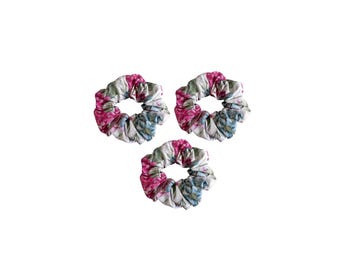 Floral Butterfly Cotton Scrunchie Set of 3 or 5 - Handmade Cotton Hair Ties - Soft Botanical Hair Accessories - Gift for Women