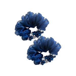 Set of 2 Hair Scrunchies  Elastic Hair Bands  Scrunchies for Women or Girls Hair Accessories, Hair Ties. Organza Blue Color.