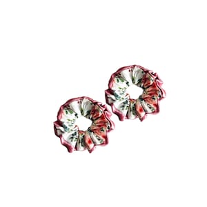 Set of 2 Satin - Cotton Beautiful Scrunchies, Elastic Hair Bands 2 Pieces Scrunchies for Women or Girls Hair Accessories, Hair Ties