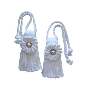2 Pack White Curtain Tie Back Holder Tiebacks for Window Curtain Home Bedroom. Tassel