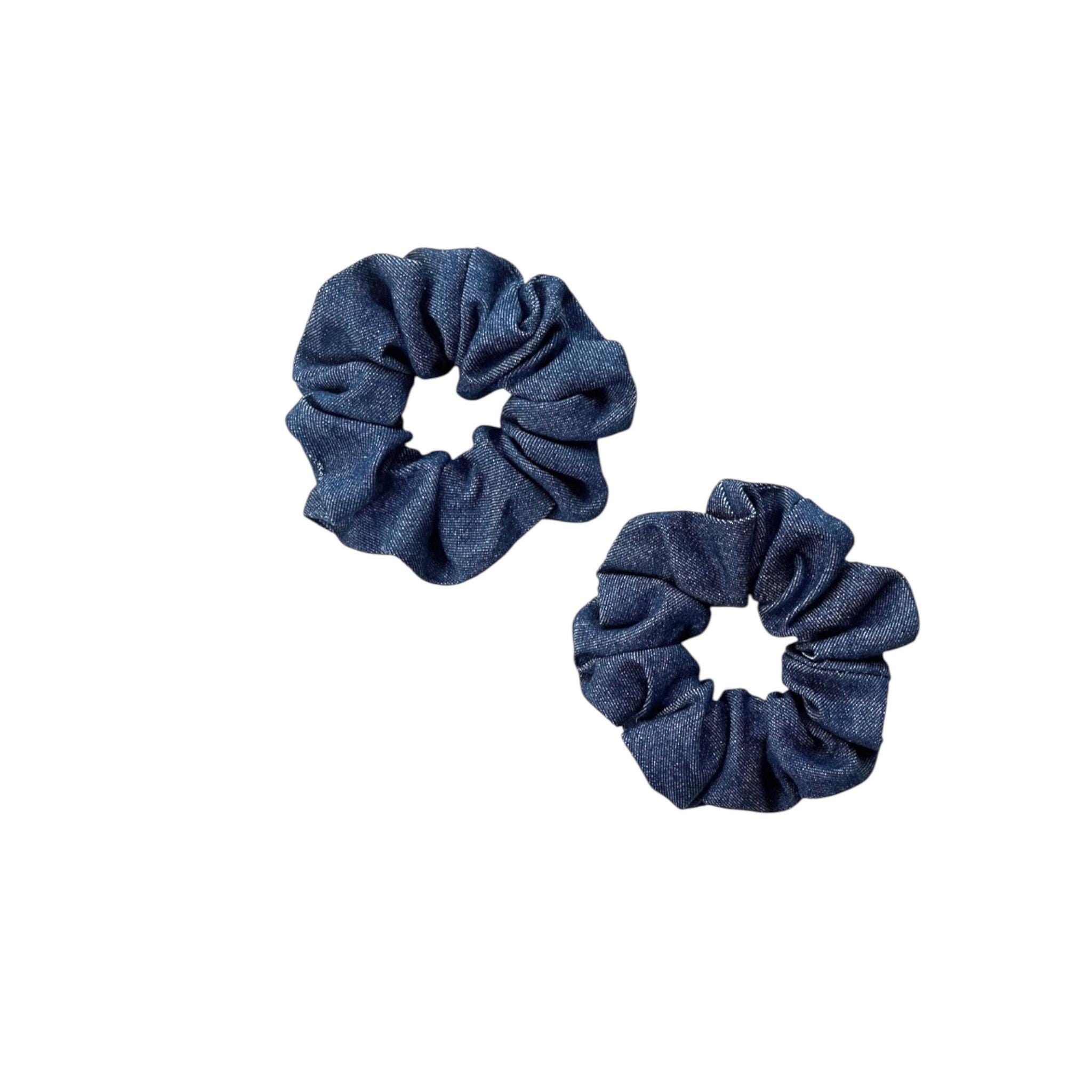 Blue Denim Hair Scrunchie Set of 2 Handmade Women 