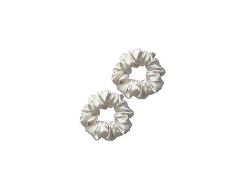 Set of 2 Pearl Satin Scrunchies - Soft Silky Hair Ties - Elegant Satin Ponytail Holders - Everyday Hair Accessories