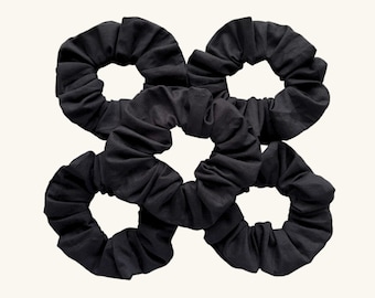 5 Black Scrunchies, Elastic Hair Band Scrunchies for Women or Girls Hair Accessories, Hair ties, Cotton