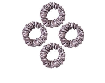 Set of 4 Small Lavender Satin Scrunchies - Soft Purple Scrunchies Bridesmaid Gift