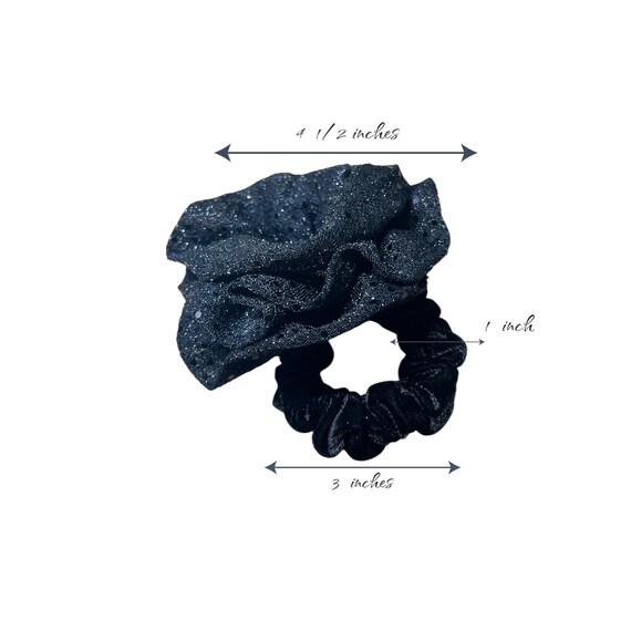 Black Satin Scrunchie with Silver Crystal Flower and Green Gem Ponytail Holders Elastic Band Holder Crystal Bead Scrunchie  main image 4