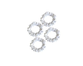 Set of 4 Small White Cotton Scrunchies Soft Minimal Hair Ties