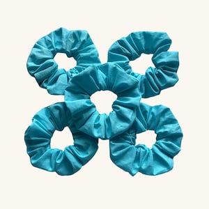 Set of 5 Cotton Hair Scrunchies, Elastic Hair Bands for Women or Girls, Hair Accessories, Hair Ties. Aqua Color.