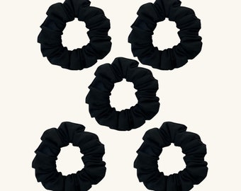 5 Black Scrunchies, Elastic Hair Band Scrunchies for Women or Girls Hair Accessories, Hair ties. Cotton.