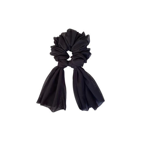 Black Mesh Scrunchie With Scarf - Tulle Hair Tie - Sheer Bow  display picture 1