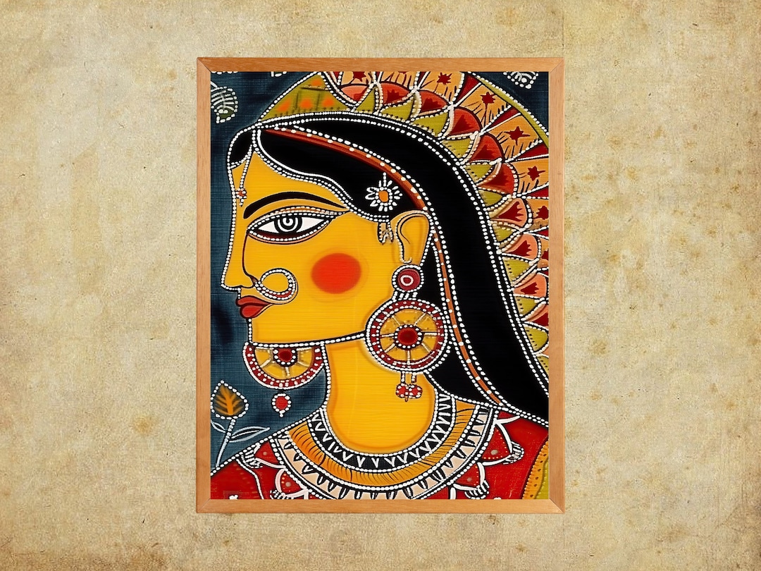 Indian Art Madhubani Painting Woman Portrait Wall Decor Digital ...