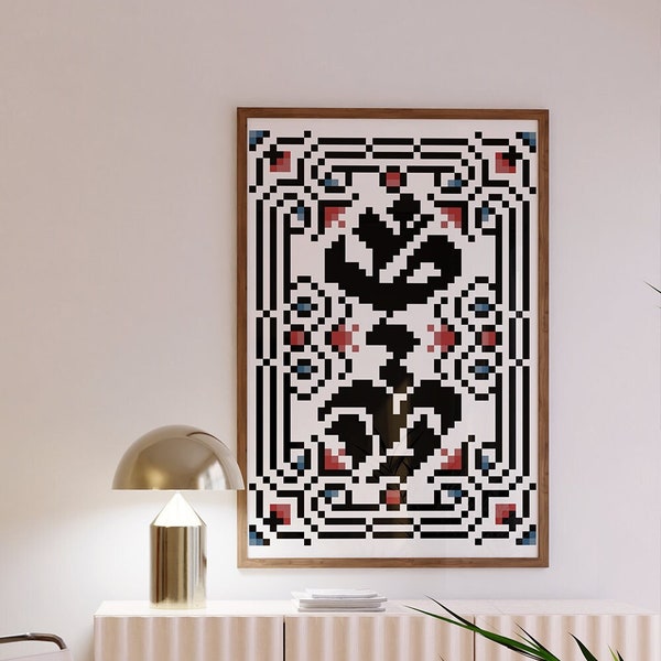 Pixel Art Teppich, Arabische Kalligraphie, Abstrakte Kunst, Muster, Poster, Wandkunst, Ornamente, Orientalisch, Minimalistisch, Modern