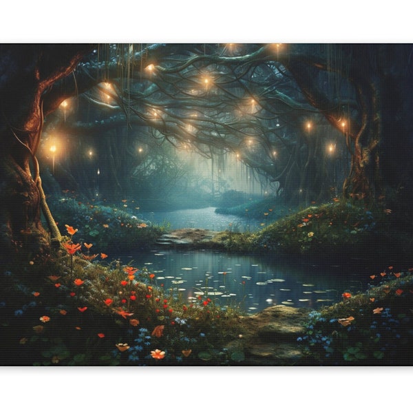 Fantasy Wall Art Magical Forest Canvas Print Enchanted Forest Landscape Art Ready to Hang Canvas