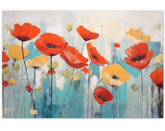 Poppies, I Love You Horizontal Canvas Painting Poppy Artwork Abstract Floral Canvas Home Decor for Bedroom Poppy Painting Flower Art