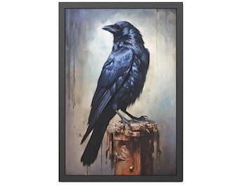 Gothic Raven Oil Painting Dark Art Painting for Home Decor Raven Print Gothic Wall Art Dramatic Fantasy Artwork