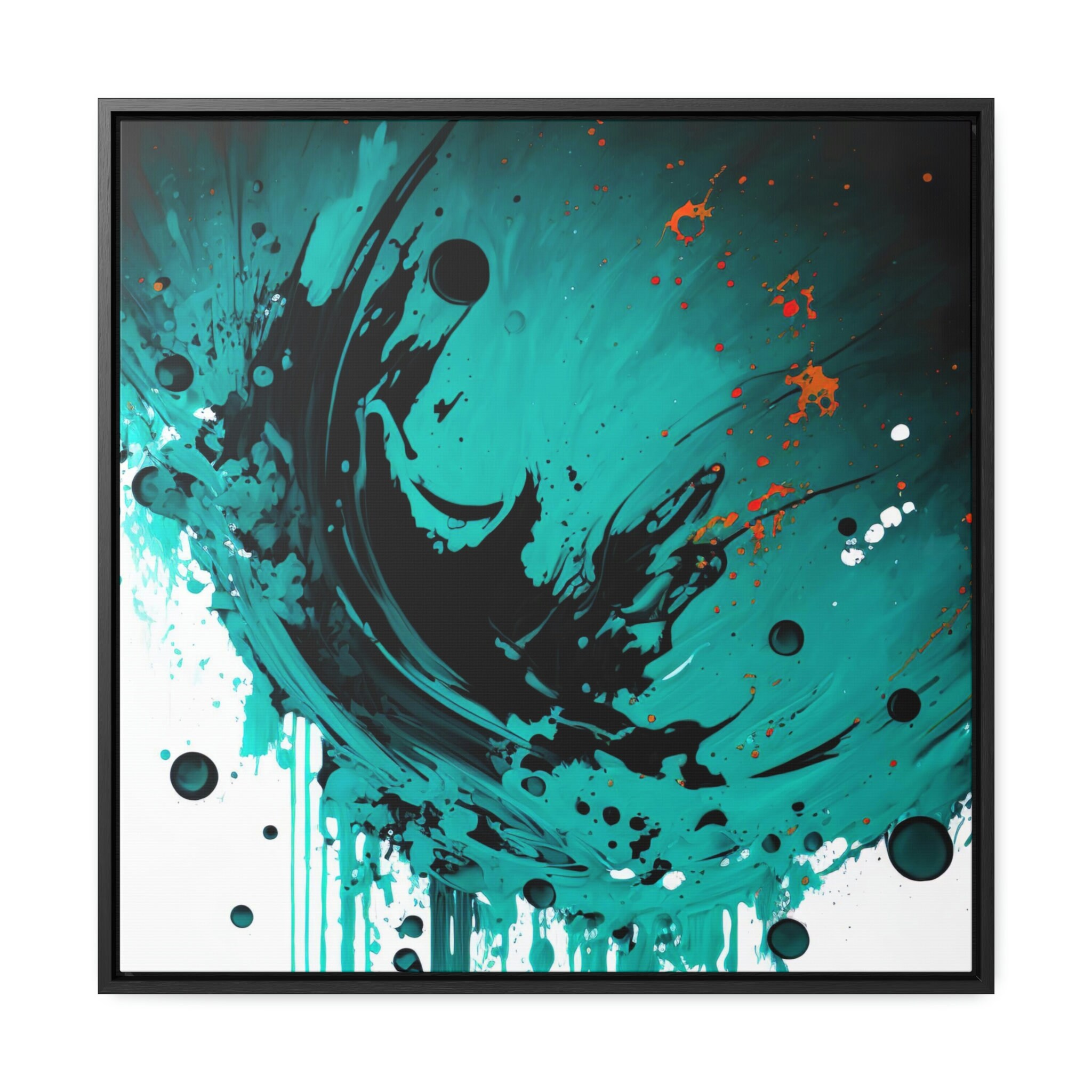 Teal and Black Abstract Art Gallery Canvas Wraps, Square Frame Teal ...