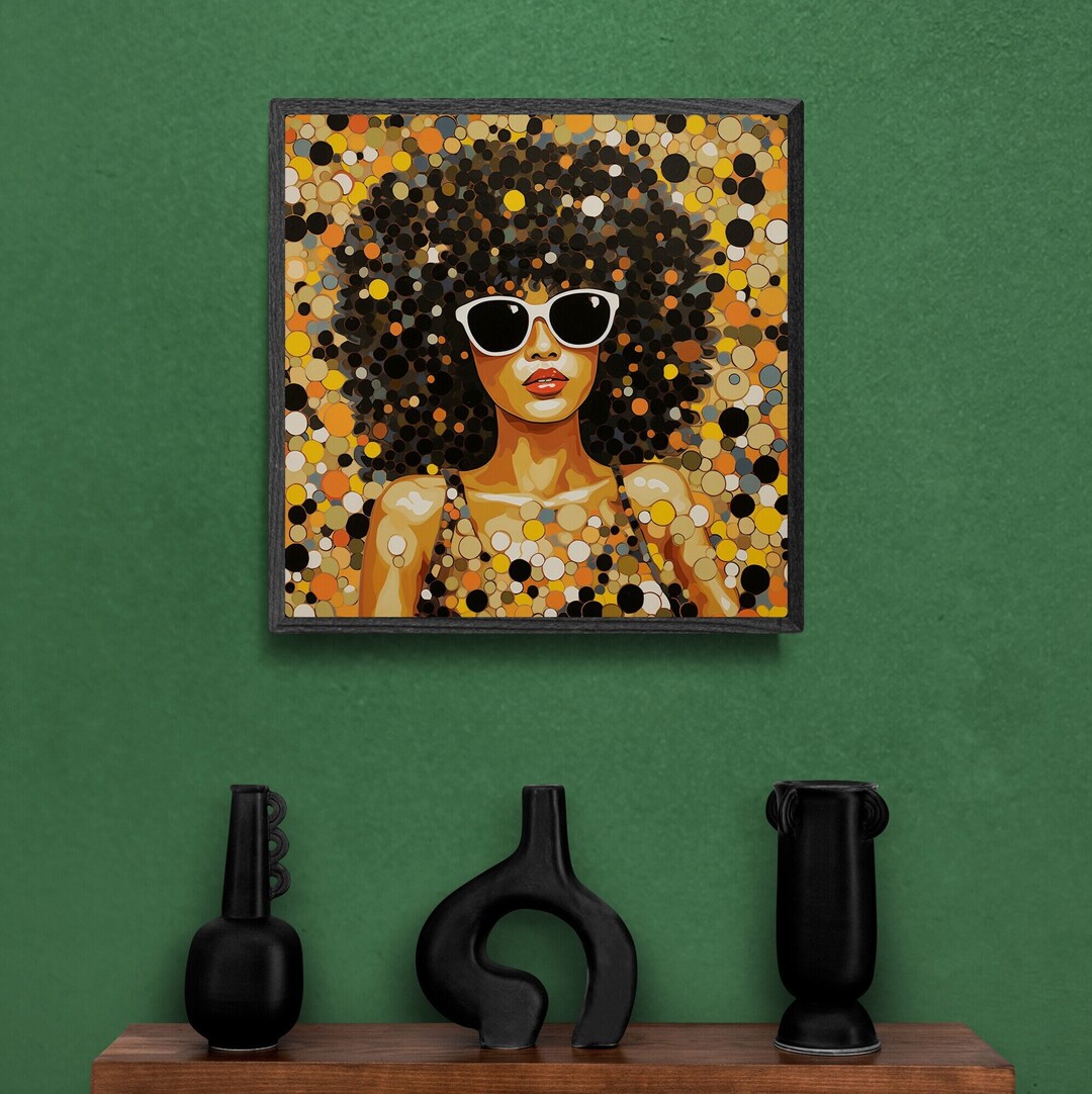 Vibrant Woman in Dots Black Woman Pop Art Modern Framed Canvas Yayoi ...