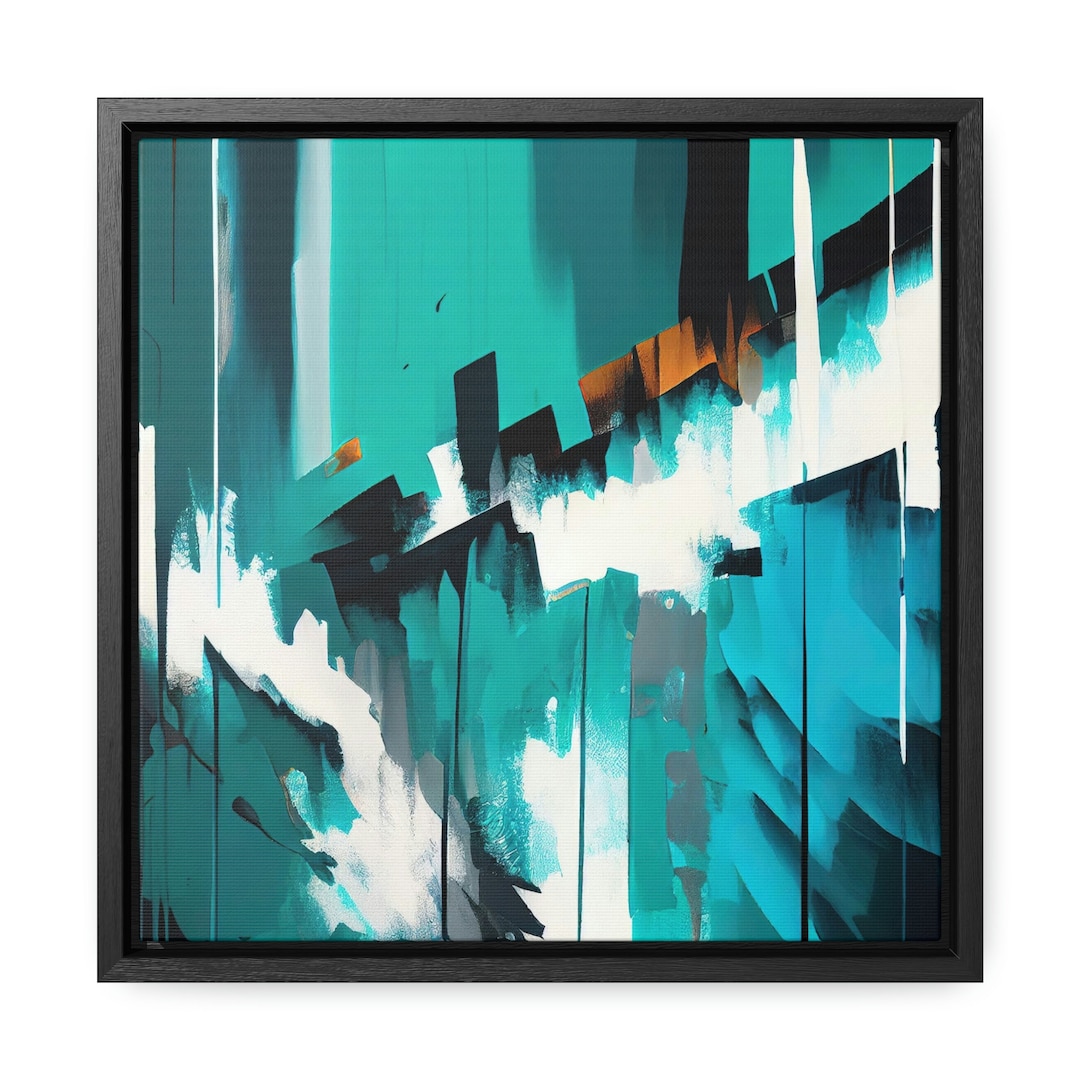 Teal & Black Abstract Framed - 1