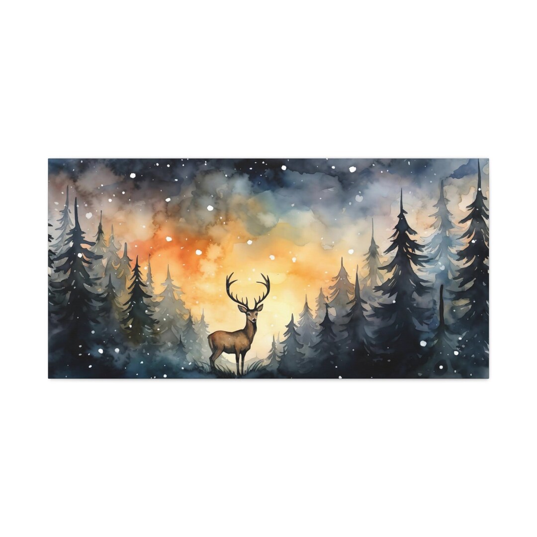 Magical Night Sky Canvas Enchanting Forest Starry Forest With Deer ...