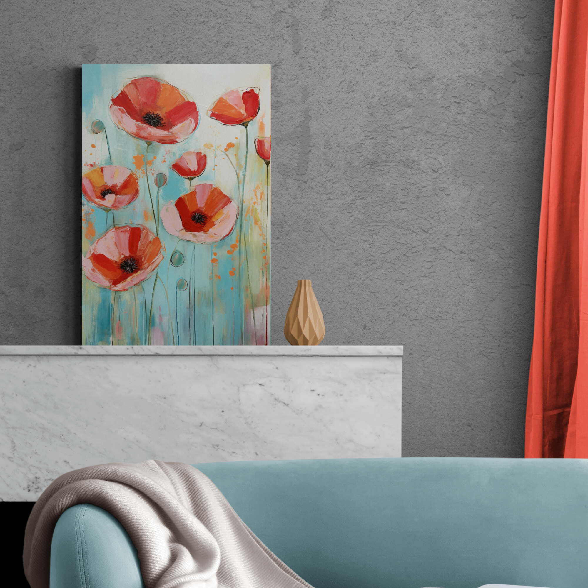 Poppies, I Love You Vertical Canvas Whimsical Flower Artwork Abstract ...