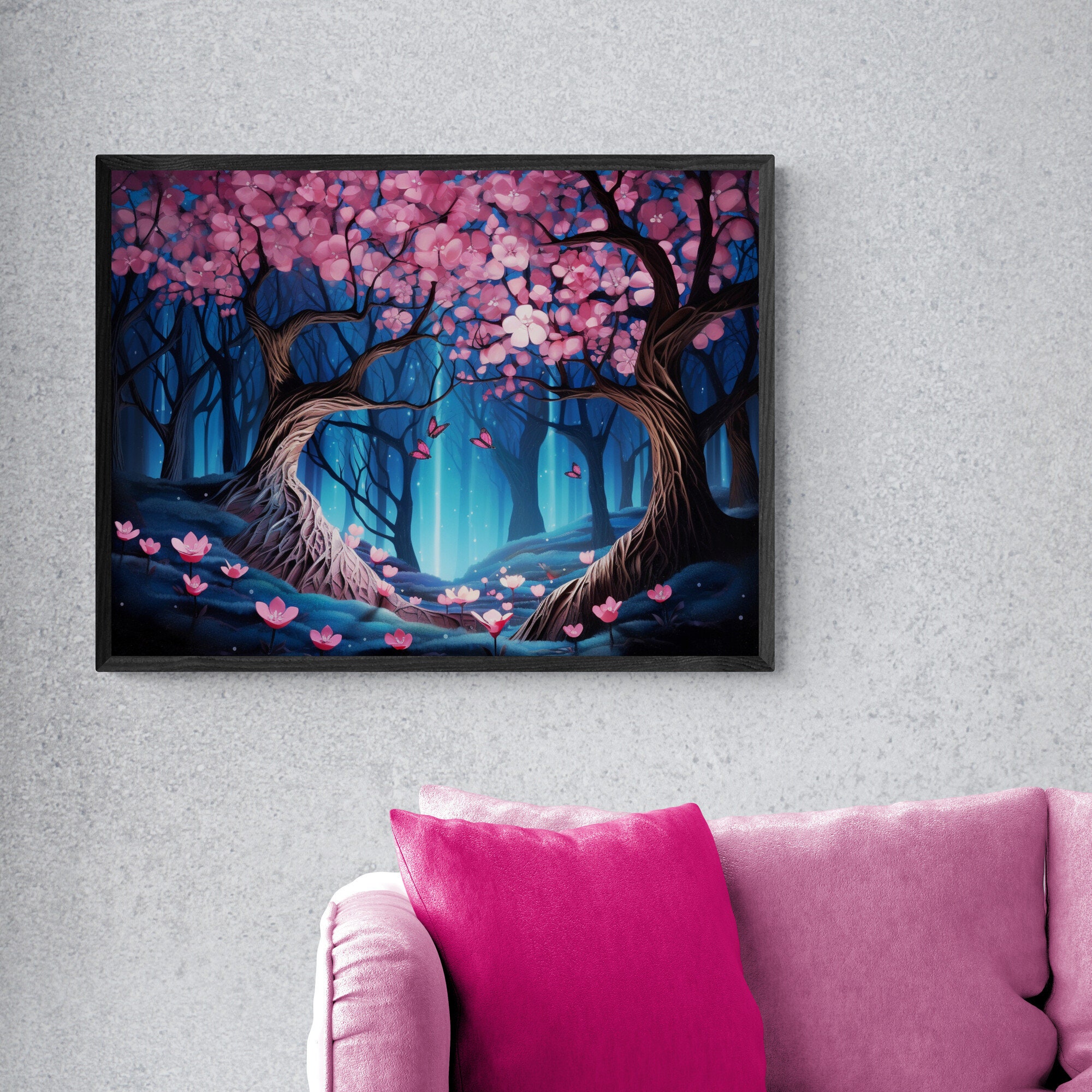 Enchanted Forest Art Cherry Blossom Canvas Magical Forest Framed Print ...
