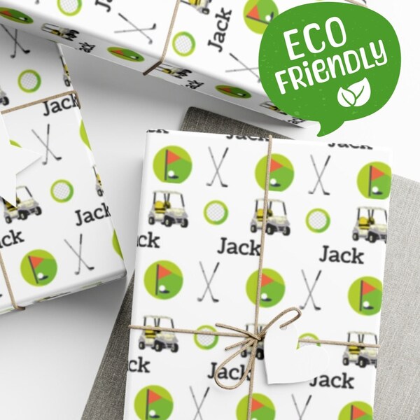 Personalized Name Wrapping Paper Eco Friendly Golf Custom Wrapping Paper Rolls Golf Gift for Men Woman