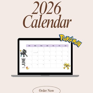 2026 Minimalist Monthly Calendar, Pokemon: June, A3, iPad, Computer, planner, wallpaper (Digital Download)