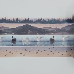 Simply Gilded, échantillons de ruban washi, vendus à des intervalles de 0,5 m, Swan Lake, Swan washi, Lake washi, Landscape Washi, Bird Washi