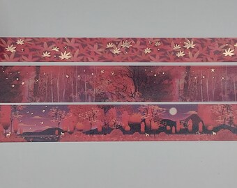 Washi tape samples, Simply Gilded, sold in 0.5 m intervals, fiery fall, fall washi, autumn washi, forest washi, fall leaves, red washi