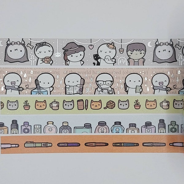 Washi tape samples, sold by 0.5 m lengths, The Coffee Monsterz Co, TCMC, Halloween washi, fountain pen, cat washi, planner washi, journal