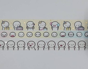 Washi tape samples, sold by 0.5 m lengths, The Coffee Monsterz Co, TCMC, kawaii washi, birthday washi, emotions washi