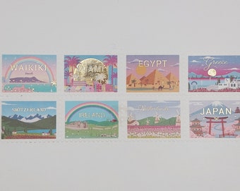 Simply Gilded, washi tape samples, sold in 0.28 m (11") length, stamp washi, Spring washi, summer washi, passport washi, travel washi