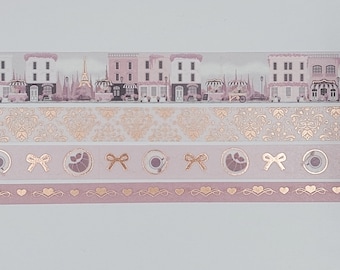 Simply Gilded, washi tape samples, sold in 0.5m length intervals, Paris washi, La vie en rose, passport washi, French Cafe, washi tape