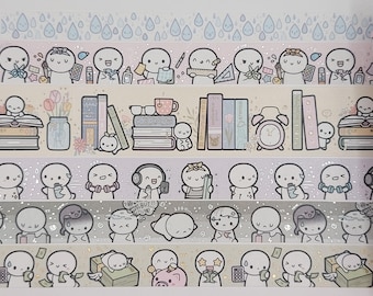Washi tape samples, The Coffee Monsterz Co, sold in 0.5m length, reading journal, bookshelf, budget, fitness, crafty time, raindrops
