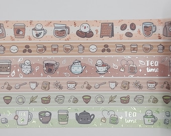 Washi tape samples, sold in 0.5 m lengths, Once More With Love, munchkin washi, coffee washi, tea washi, matcha washi