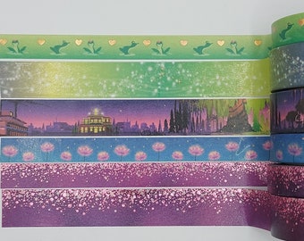 Simply Gilded, washi tape samples, sold in 0.5 m length intervals, Bayou washi, New Orleans, frog washi, lotus lilies, fireflies